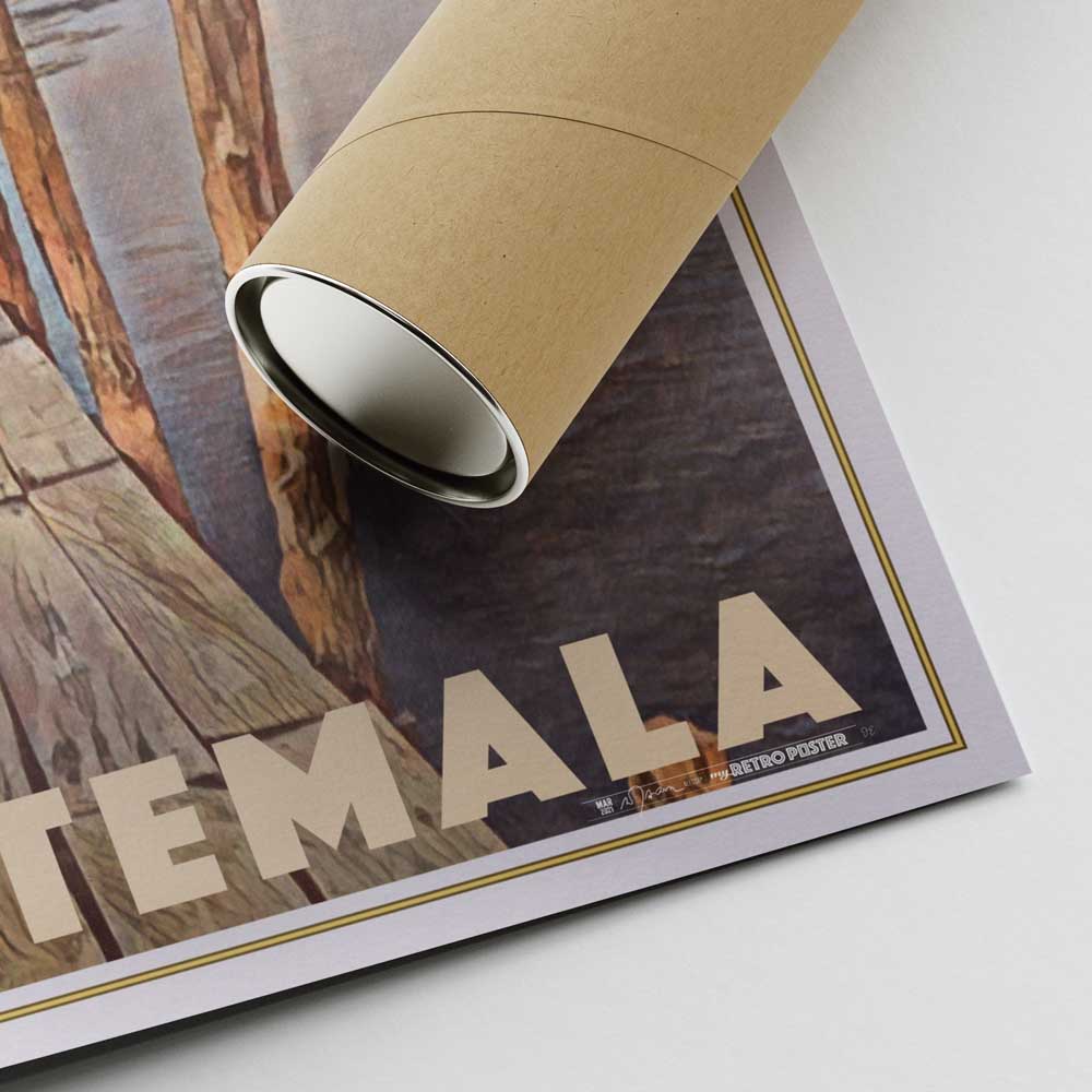 Poster with Shipping Tube – A detailed shot of the Lake Atitlan Poster and shipping tube, showcasing the artwork ready for secure delivery