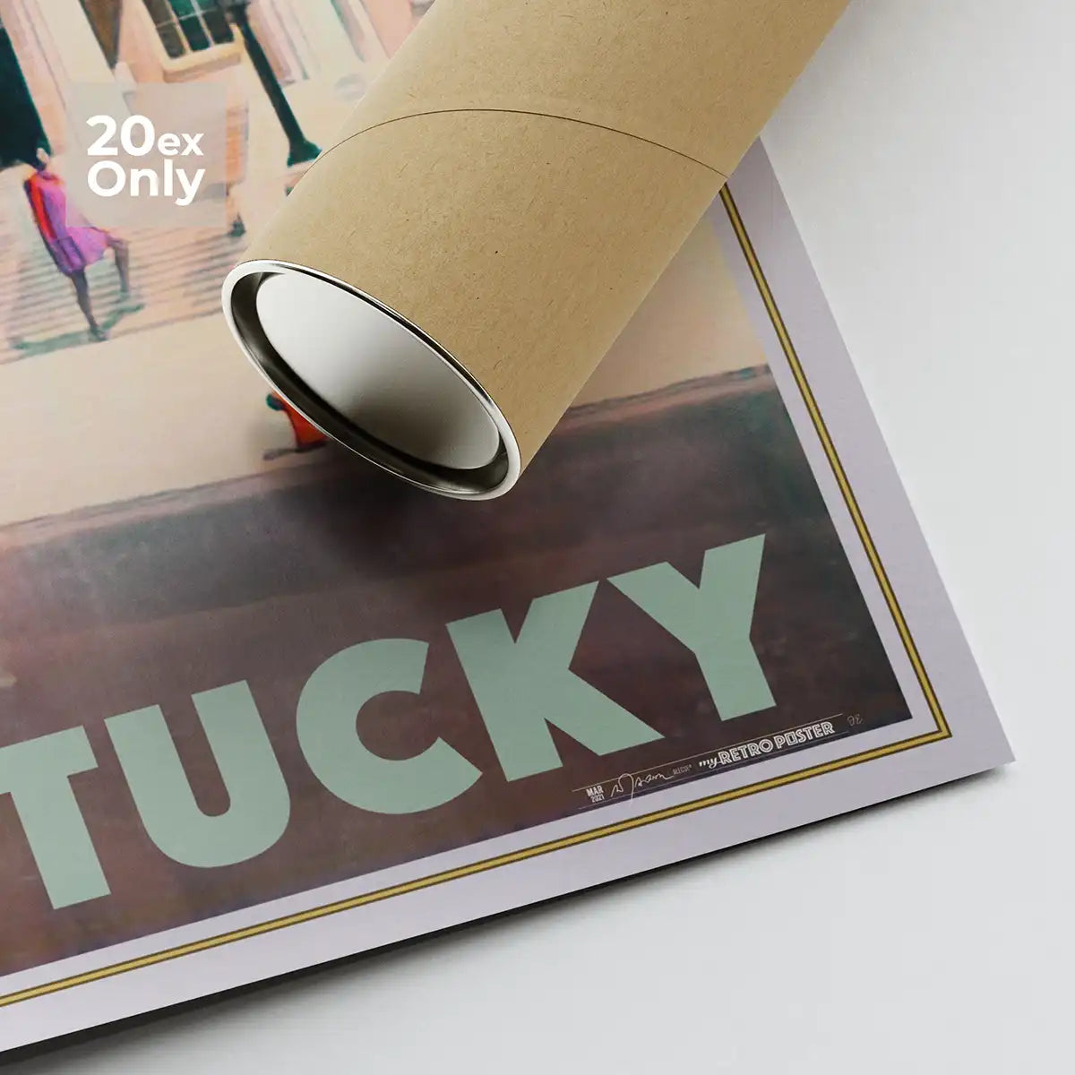 Rolled Louisville art print showing Alecse’s signature and gold-lined border.