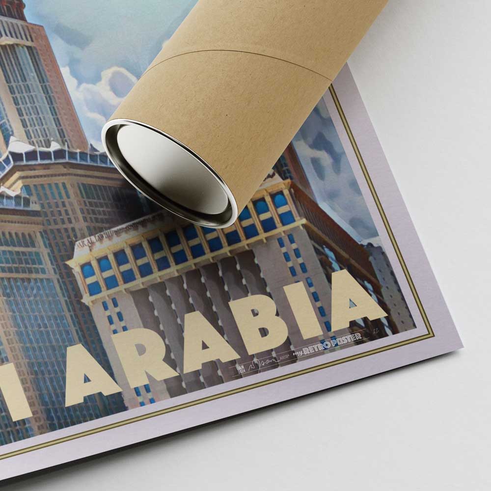 Signature and numbered Alecse poster of Mecca's Clock Tower, a limited edition piece with protective tube for shipping