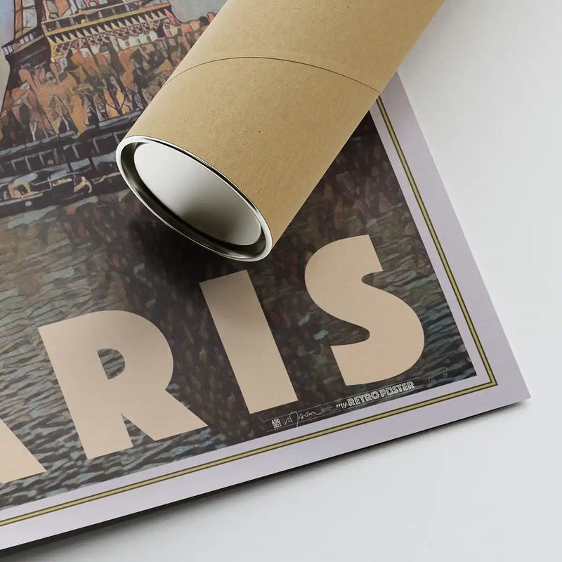 Rolled Paris La Tour Eiffel vintage art print showing fine halftone detail and Alecse’s signature