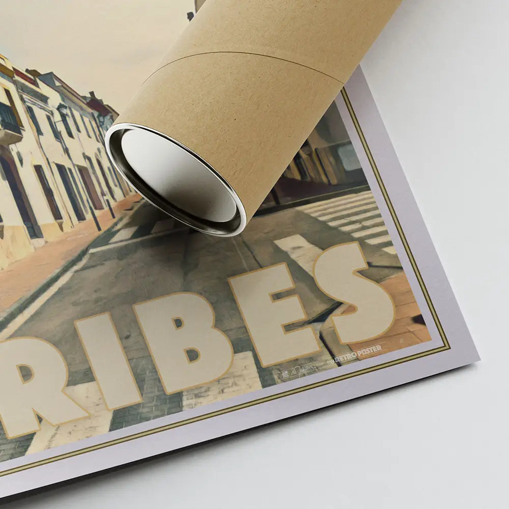 Corner of the Ribes Catalunya poster with Alecse’s printed signature, next to an eco-friendly shipping tube