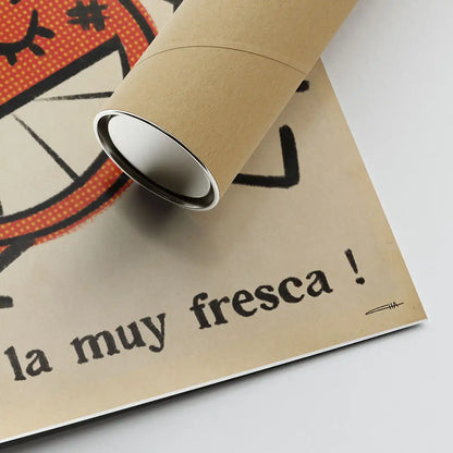 Corner of Gaseoa Naranja Spanish Capsule poster by Cha showing signature and eco cardboard shipping tube
