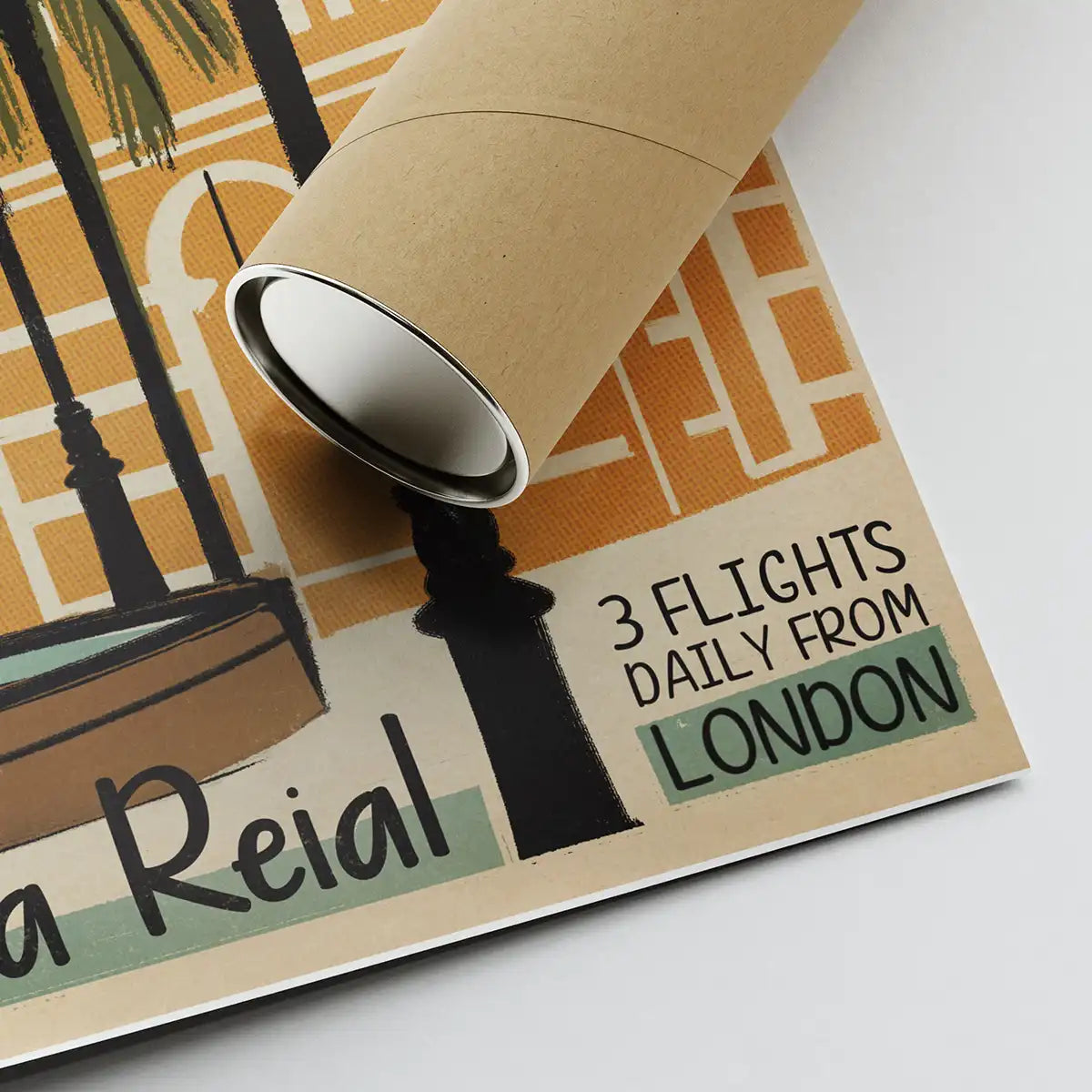 Barcelona Poster detail showing halftone print and cardboard tube – museum-grade paper