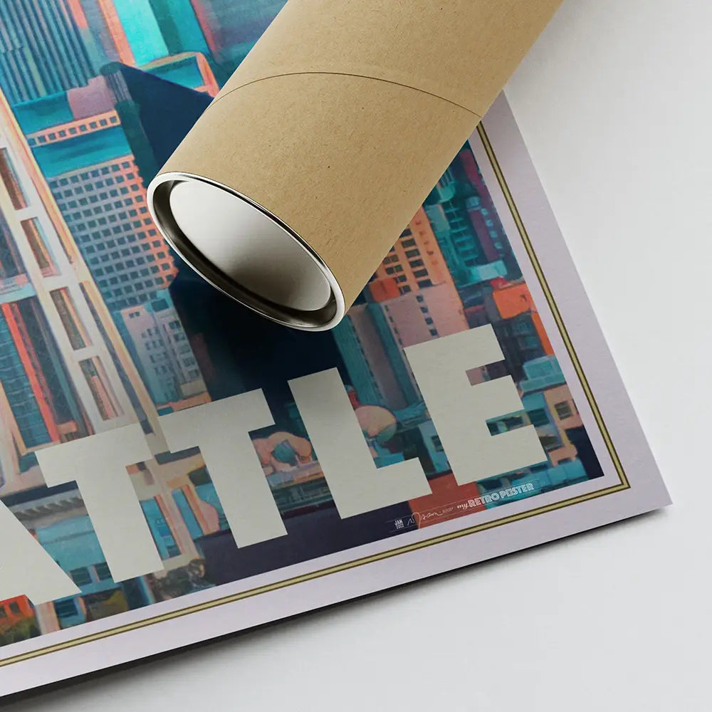 Shipping tube and signed corner of Seattle art print – limited edition