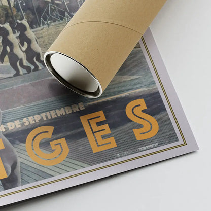 Close-up of Bears Week 25 Sitges poster showing Alecse’s signature, publisher mark and museum-quality fine art print beside a shipping tube