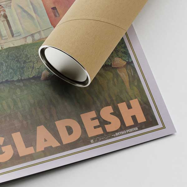 Lower-right corner of the Sonargaon poster with Alecse’s signature and a cardboard shipping tube