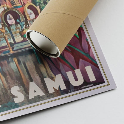 Lower right corner of the Surat Thani poster with Alecse’s signature, placed next to an eco-friendly shipping tube