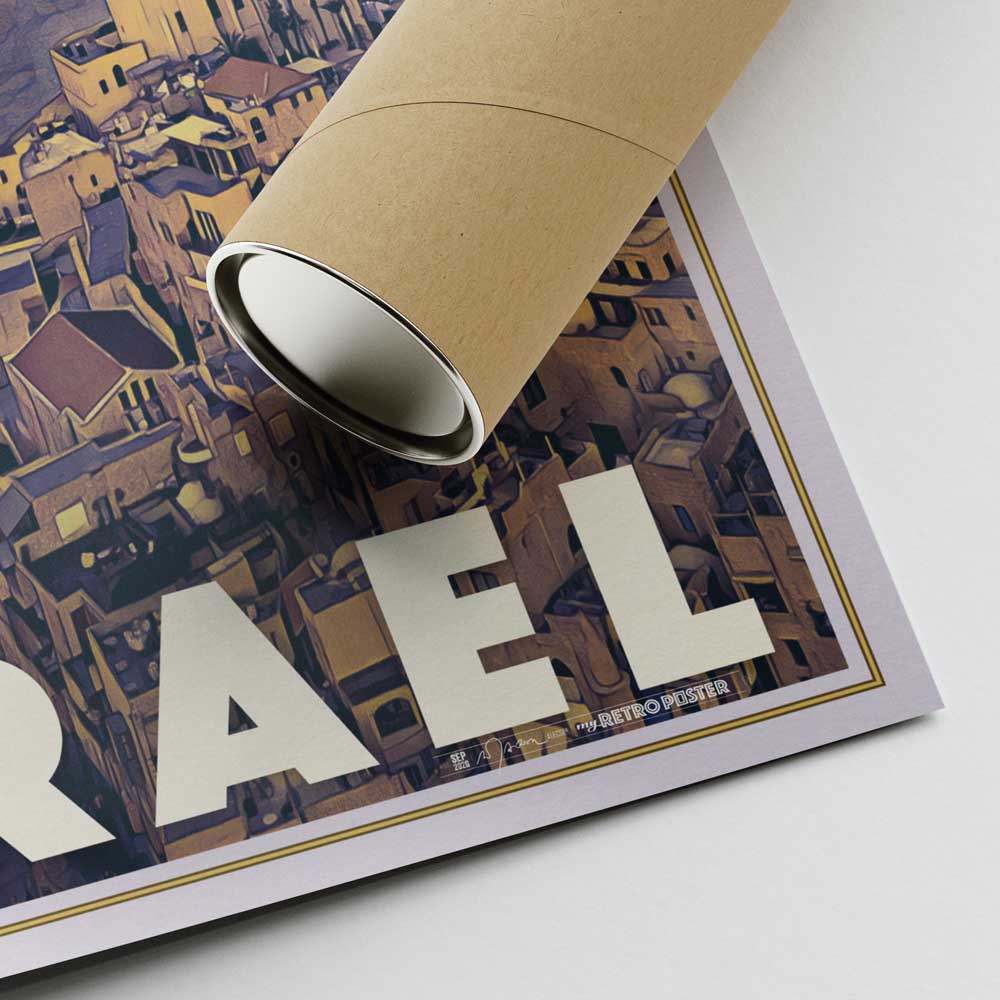 Alecse's Signature on Tel Aviv-Yafo Poster with Vintage Carton Shipping Tube