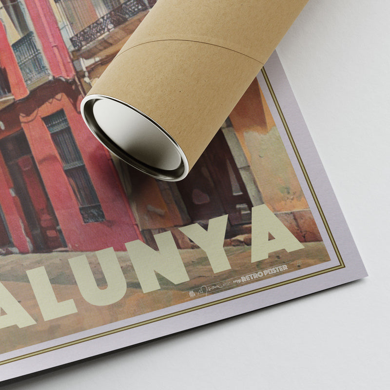 Poster corner with Alecse’s printed signature and eco-friendly tube for the Plaça Llarga Vilanova limited edition.