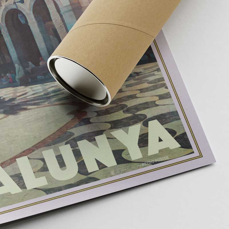 Corner of the 'Townhall' Vilanova i la Geltru poster by Alecse™ and the protective shipping tube for secure delivery
