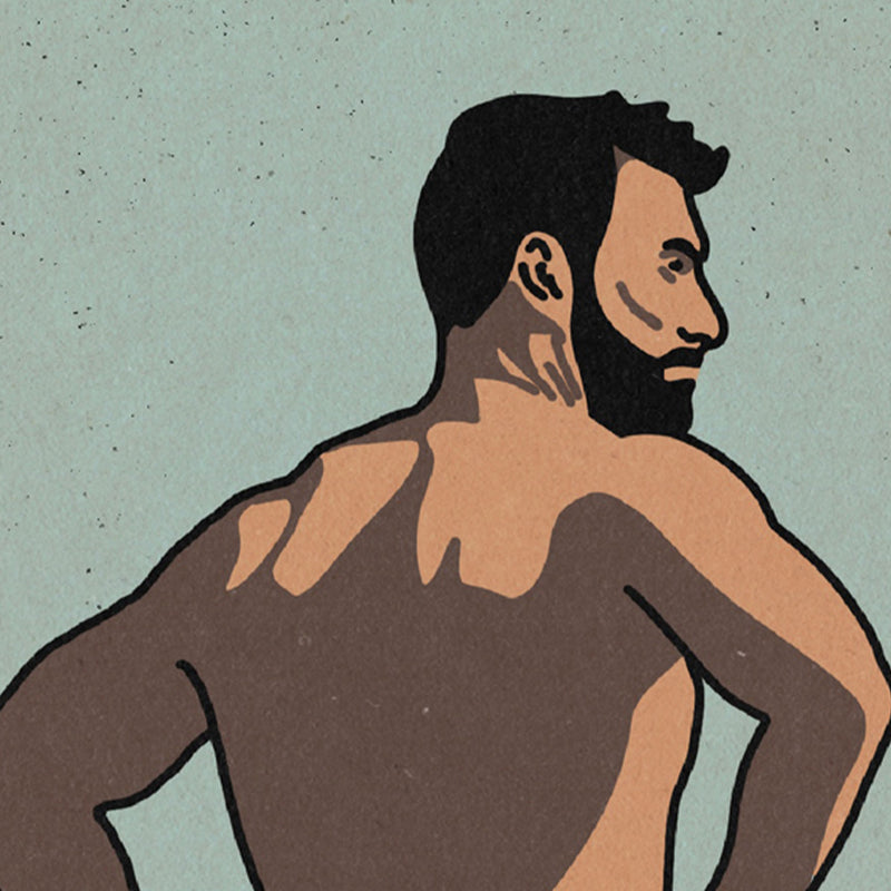 Detailed view of the El Catrín poster, showcasing bold linework, rich colors, and minimalist beach aesthetics.