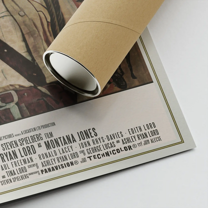 Corner of a custom movie poster showing the credits and the shipping tube