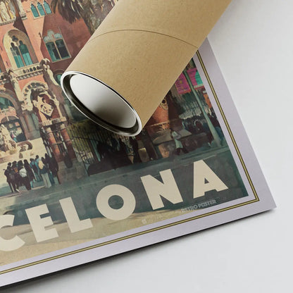 Sant Pau Barcelona poster showing signature detail with eco friendly shipping tube and limited edition print finish