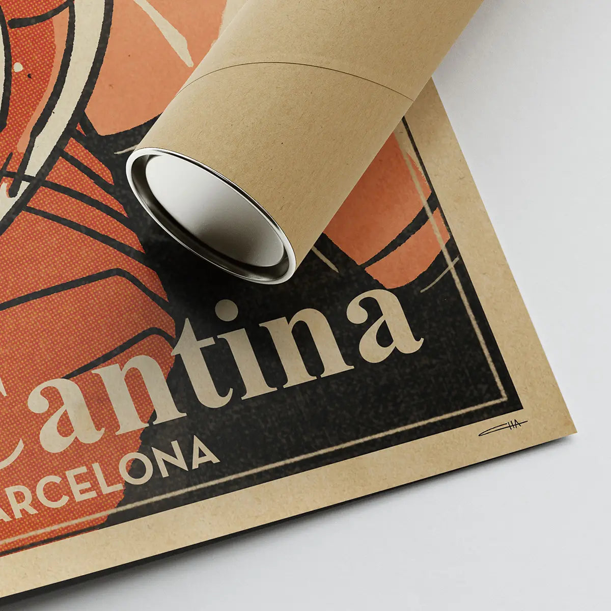 Limited edition Gambas Poster La Cantina printed on museum-quality art paper and shipped worldwide in eco-friendly reinforced tubes