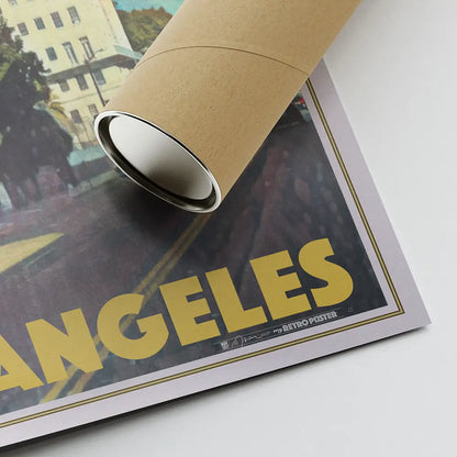Poster corner of the Westlake Los Angeles design with Alecse’s printed signature and eco-friendly shipping tube