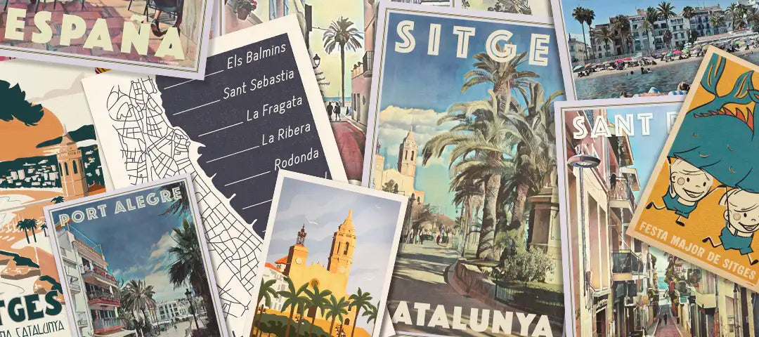 Collage of Sitges Retro Posters by Alecse and Cha
