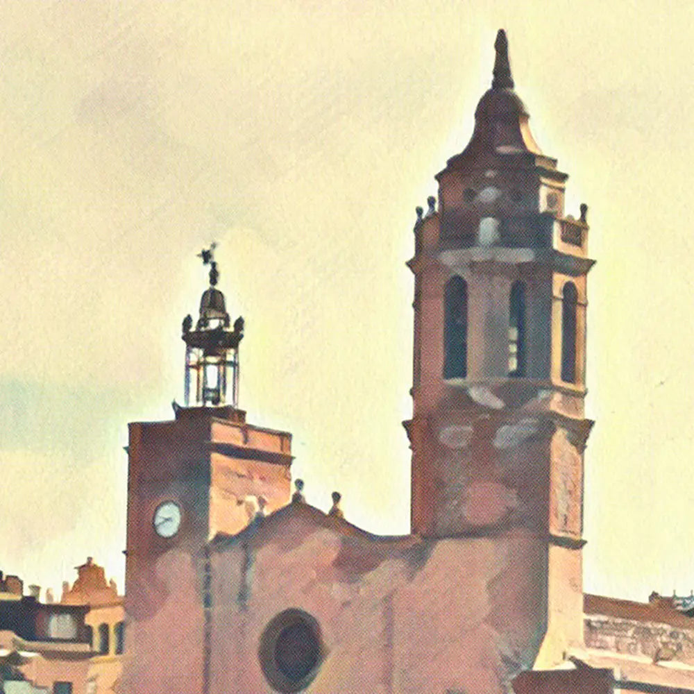 Close-up view of Santa Tecla Church, Sitges most recognizable landmark