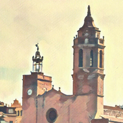 Close-up view of Santa Tecla Church, Sitges most recognizable landmark