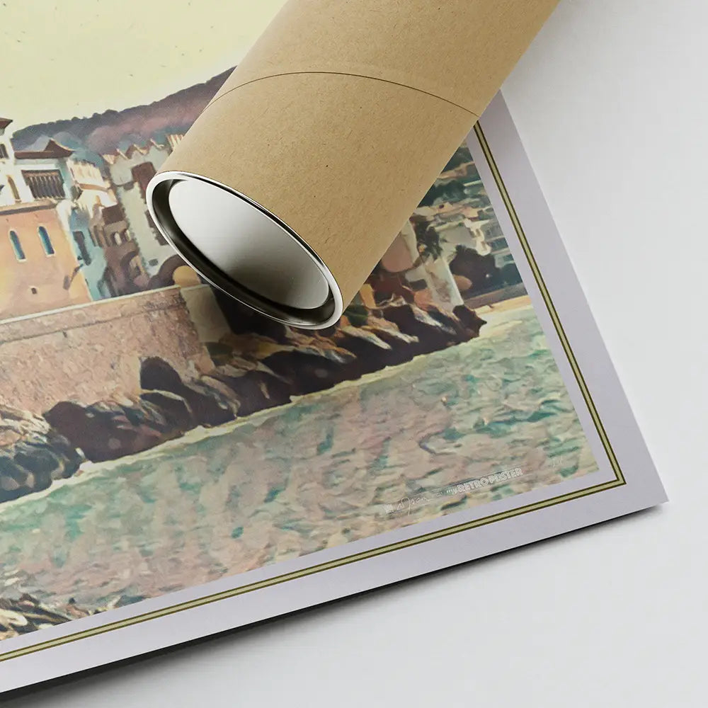 Sitges landscape poster rolled and shipped in eco-friendly reinforced tube