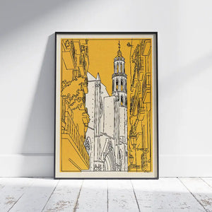Framed Santa Maria del Mar Barcelona poster – limited edition of 300 prints, retro travel wall art by Cha