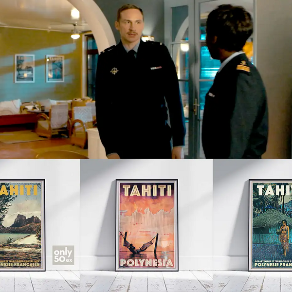 Three vintage Tahiti travel posters featured in the film À toute allure, chosen by the director as part of the set design.