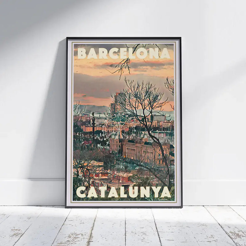 Framed vintage Barcelona Winter poster wall art print