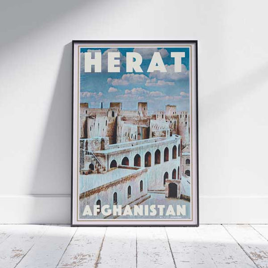 Herat Citadel in Afghanistan Travel Poster - Limited Edition Artwork on Wooden Floor