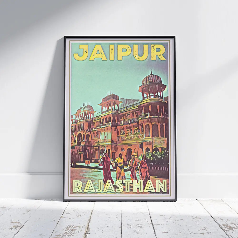 Retro Jaipur wall art print of Galta Ji Temple, Rajasthan – vintage travel poster by Alecse
