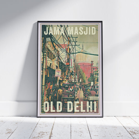 Vieille affiche de Delhi Jama Masjid, Inde Affiche de voyage vintage