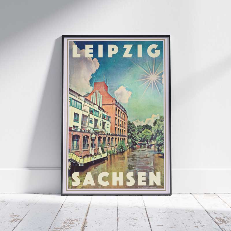 Limited edition 'Elster' travel poster of Leipzig canals by Alecse, showcasing the city's allure