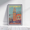 Luna Park Sydney Travel Poster Framed - Limited Edition Art on White Wooden Floor