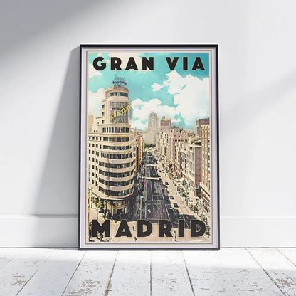 Madrid Gran Vía poster on a white floor with shadows