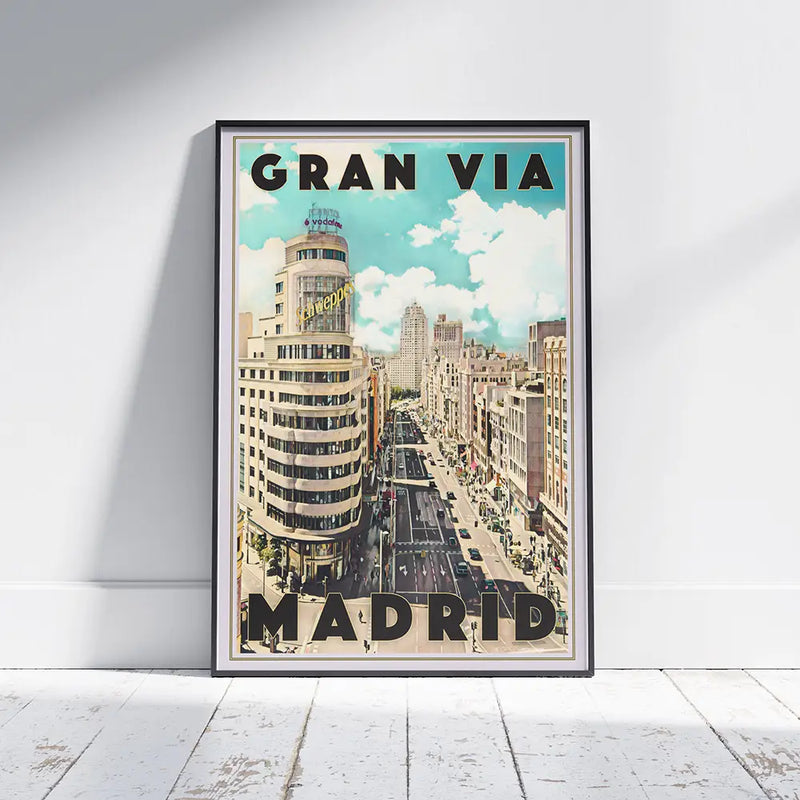 Madrid Gran Vía poster on a white floor with shadows