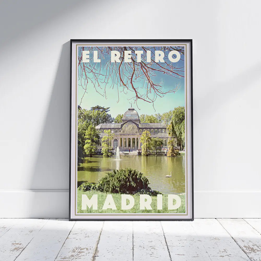 Interior mockup of the El Retiro Madrid travel poster by Alecse