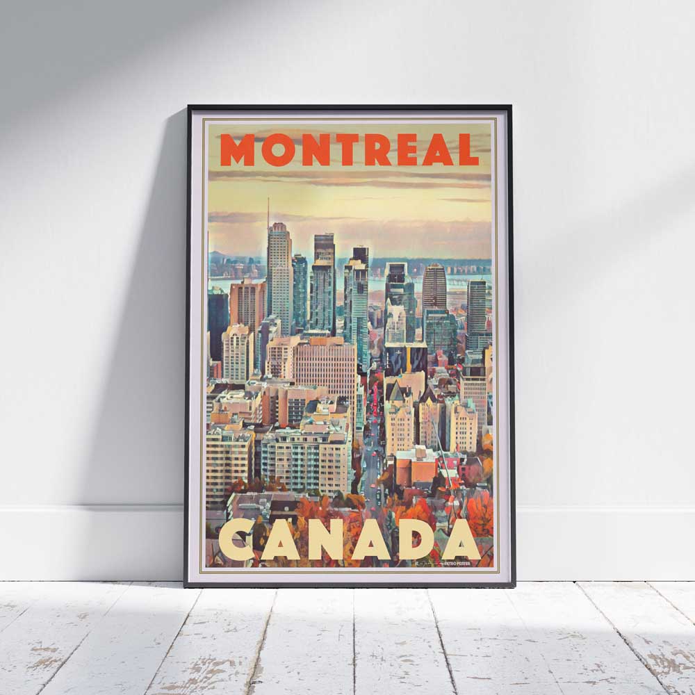 Montreal Skyline Poster by Alecse capturing the autumnal cityscape in a soft focus