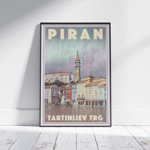 Framed Piran Tartini Square Slovenia travel poster by Alecse