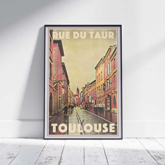 Framed Toulouse France Travel Poster on White Wooden Floor - Limited Edition Art by Alecse