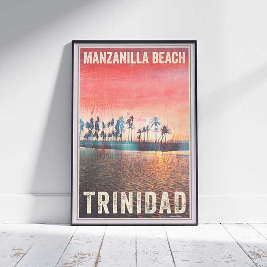 Limited Edition Manzanilla Beach Poster on White Wooden Floor - Trinidad Scenery Art