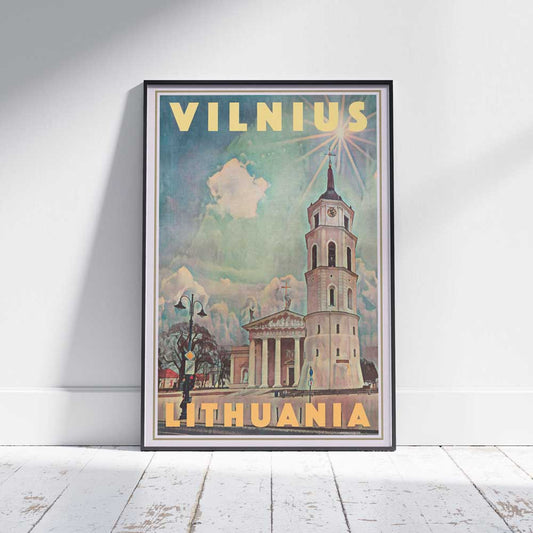 Vilnius Poster - Saint Ladislas Cathedral by Alecse™ in a framed display on white wood floor.