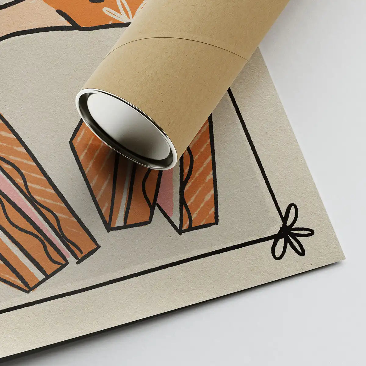 Detail of Bikinis i Entrepans Casolans art print by Cha showing the textured paper, illustrated sandwiches and protective shipping tube.