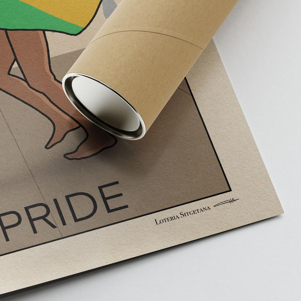 Corner of the La Pride poster showing Cha’s signature, high-quality print details, and protective tube packaging for safe shipping.