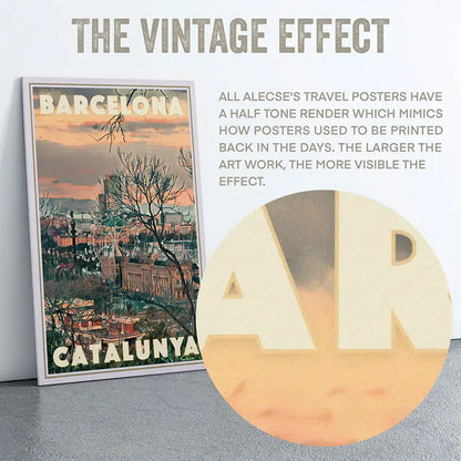 Detail of Barcelona Catalunya travel poster rolled with tube