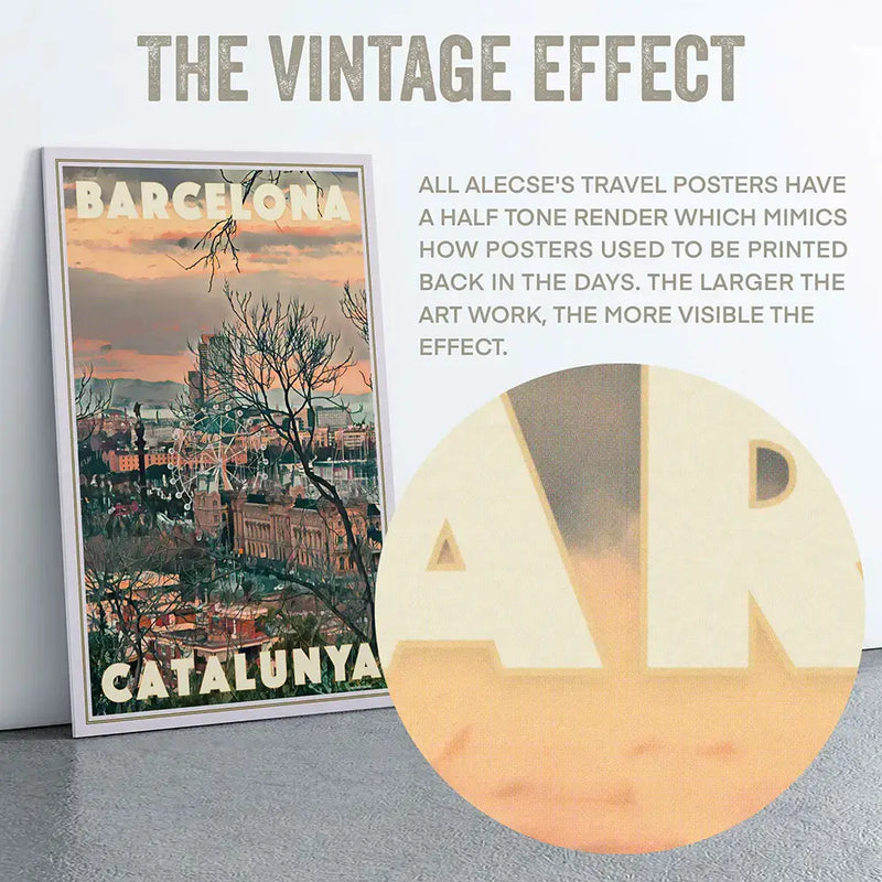 Detail of Barcelona Catalunya travel poster rolled with tube