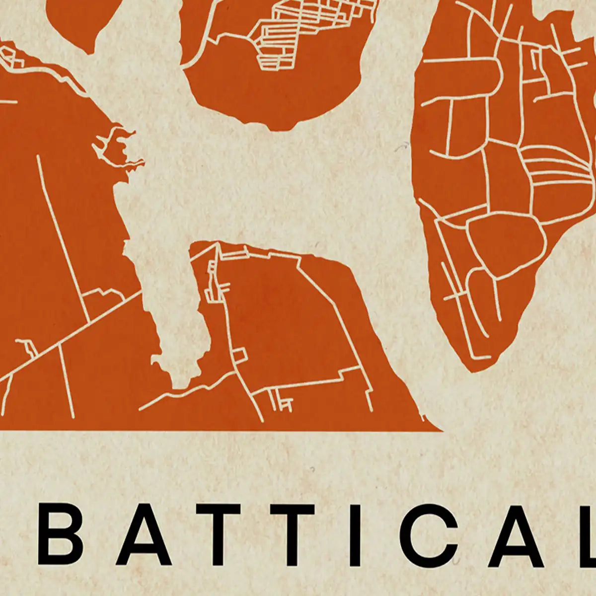 Close-up of the vintage Batticaloa map poster of Sri Lanka