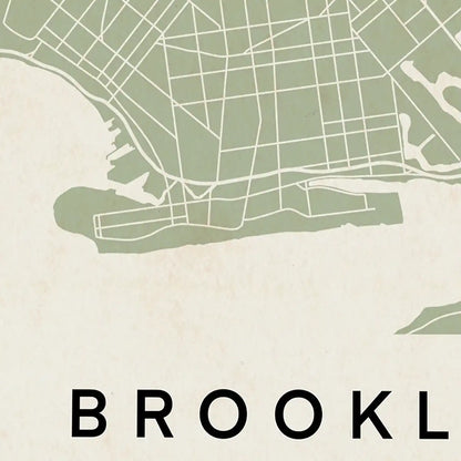 Close-up of the vintage Brooklyn map poster by Cha
