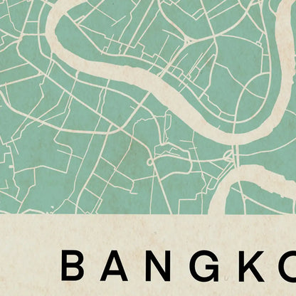 Close-up of the vintage Bangkok map poster by Cha
