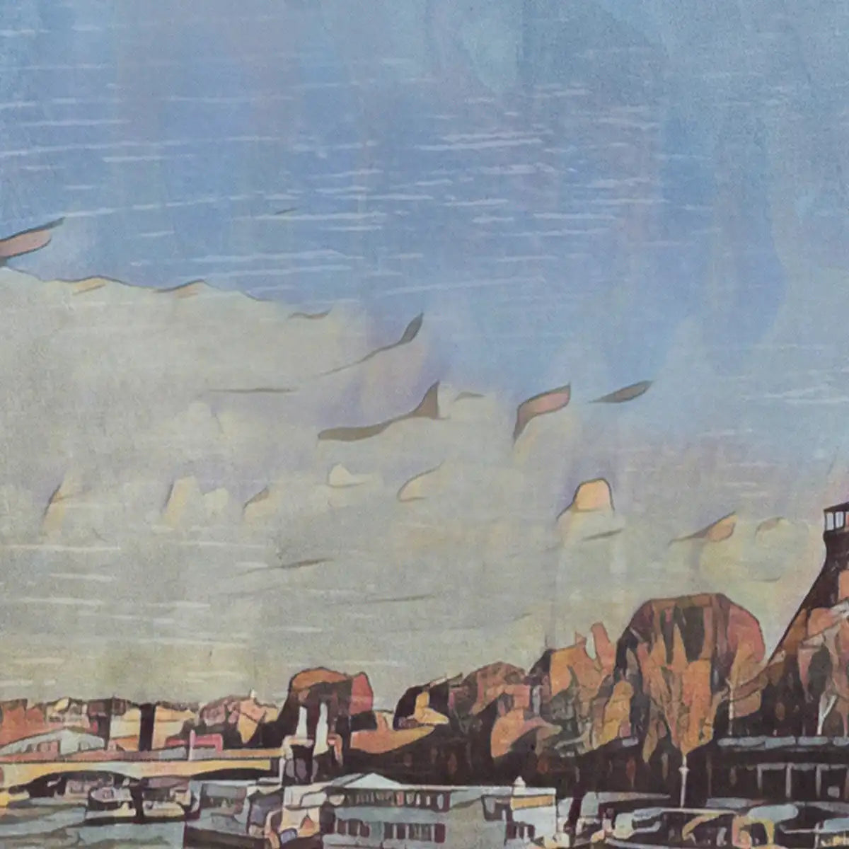 Zoom on the blue sky and Haussmann buildings of the Paris Eiffel Tower poster