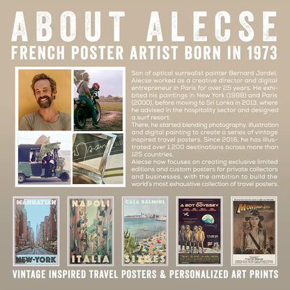 Meet Alecse, the French artist behind MyRetroposter’s vintage-style travel posters, including commissioned artworks and bestsellers from Lyon, Polignano, and Georgetown, Guyana