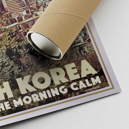 Corner of the Vintage Seoul Travel Poster Land of the Morning Calm by Alecse and shipping tube for safe worldwide delivery