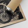 Corner detail of the rickshaw poster showing Shree’s signature, premium-quality finish, and the protective tube for secure shipping